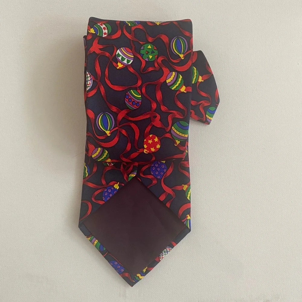 Alynn Neckwear Mens Silk Tie Christmas Ornaments Navy Blue Red Holiday Made‎ USA